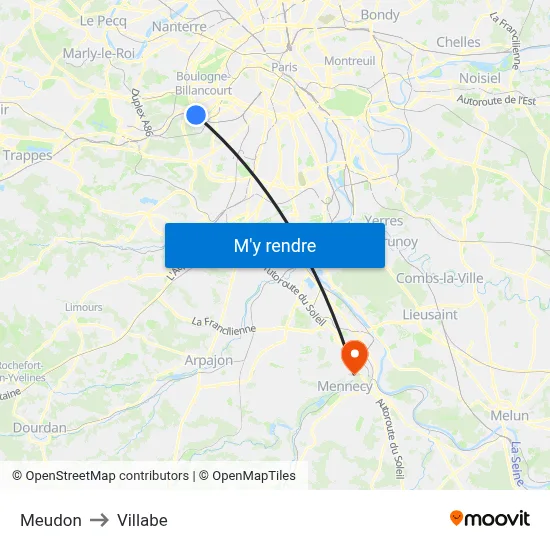 Meudon to Villabe map