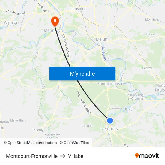 Montcourt-Fromonville to Villabe map