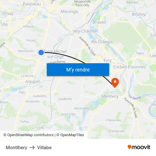 Montlhery to Villabe map