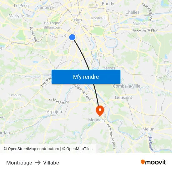 Montrouge to Villabe map