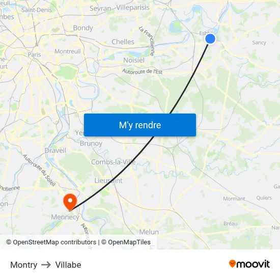 Montry to Villabe map