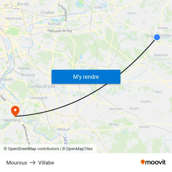 Mouroux to Villabe map