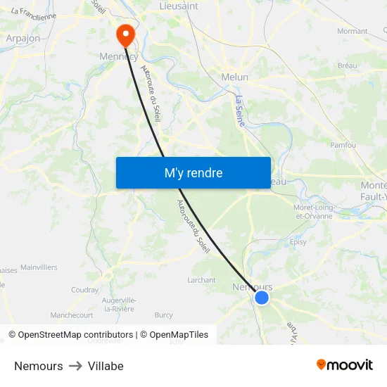 Nemours to Villabe map
