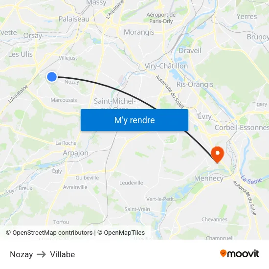 Nozay to Villabe map