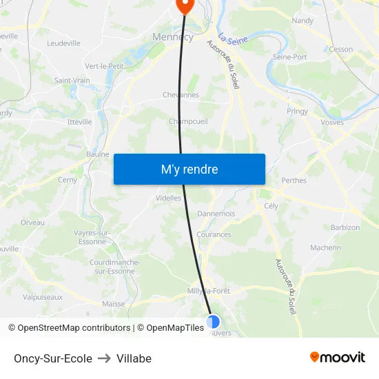 Oncy-Sur-Ecole to Villabe map