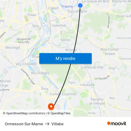 Ormesson-Sur-Marne to Villabe map