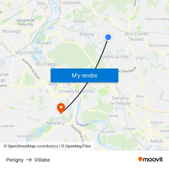 Perigny to Villabe map