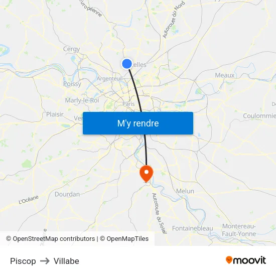 Piscop to Villabe map