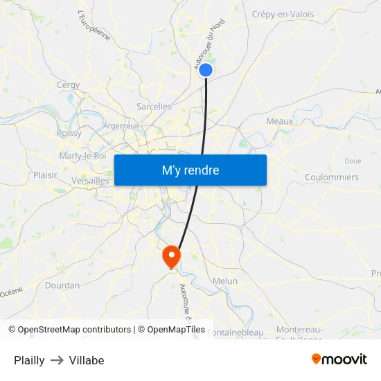 Plailly to Villabe map