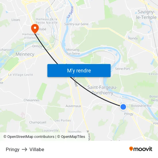 Pringy to Villabe map
