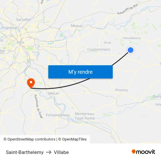 Saint-Barthelemy to Villabe map
