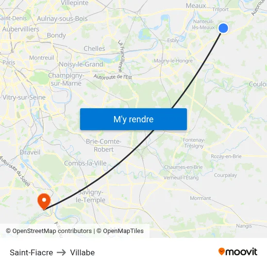 Saint-Fiacre to Villabe map