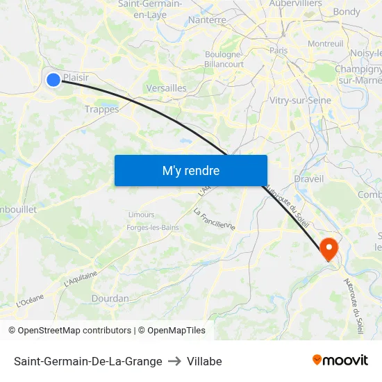 Saint-Germain-De-La-Grange to Villabe map