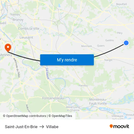 Saint-Just-En-Brie to Villabe map