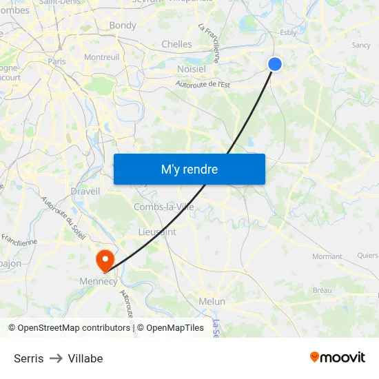 Serris to Villabe map