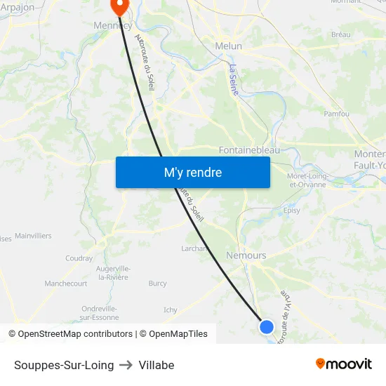 Souppes-Sur-Loing to Villabe map