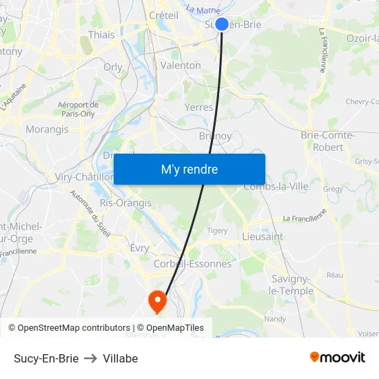 Sucy-En-Brie to Villabe map