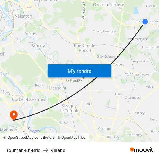 Tournan-En-Brie to Villabe map
