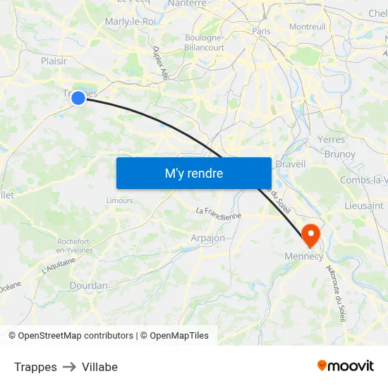 Trappes to Villabe map