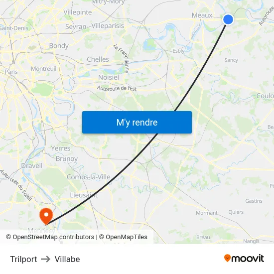 Trilport to Villabe map