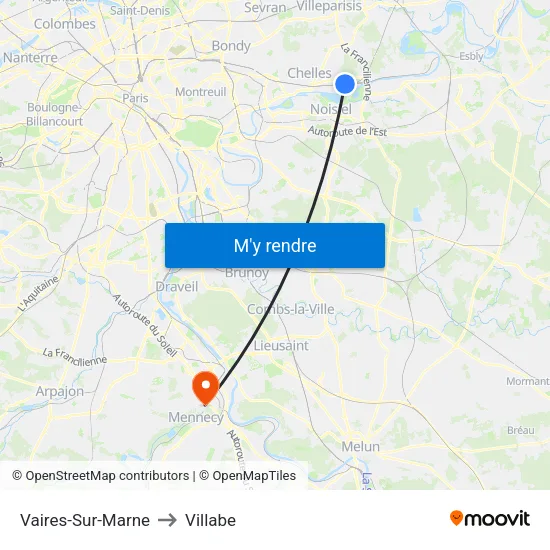 Vaires-Sur-Marne to Villabe map