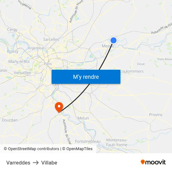 Varreddes to Villabe map