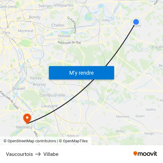 Vaucourtois to Villabe map