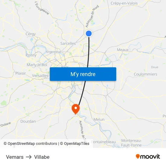Vemars to Villabe map