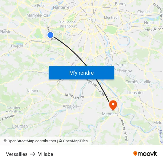 Versailles to Villabe map