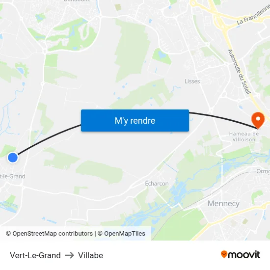 Vert-Le-Grand to Villabe map