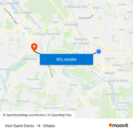 Vert-Saint-Denis to Villabe map