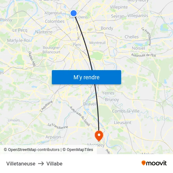 Villetaneuse to Villabe map