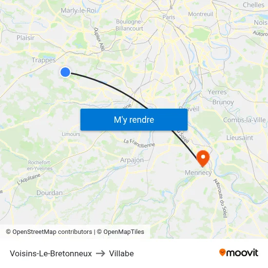 Voisins-Le-Bretonneux to Villabe map