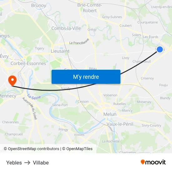 Yebles to Villabe map