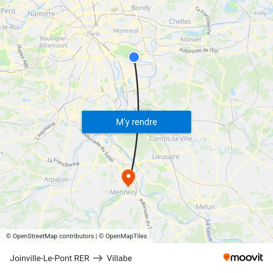 Joinville-Le-Pont RER to Villabe map