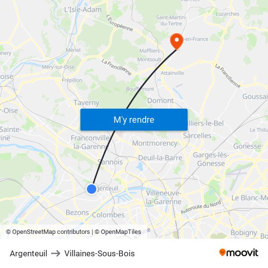 Argenteuil to Villaines-Sous-Bois map
