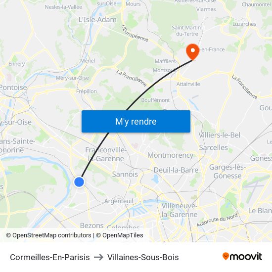 Cormeilles-En-Parisis to Villaines-Sous-Bois map