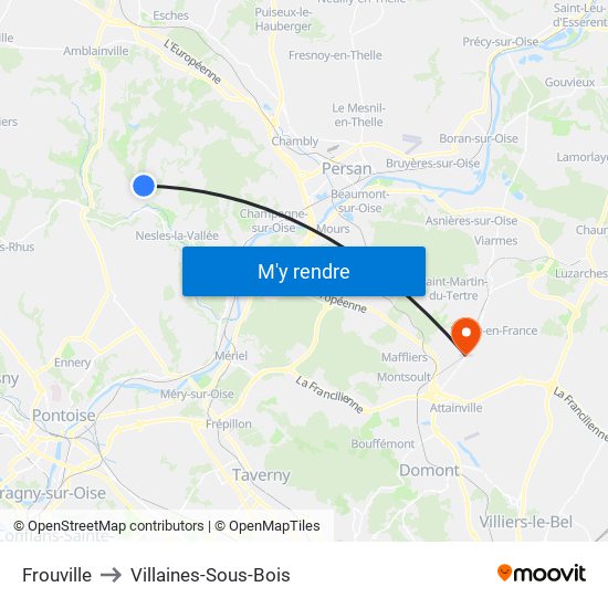 Frouville to Villaines-Sous-Bois map