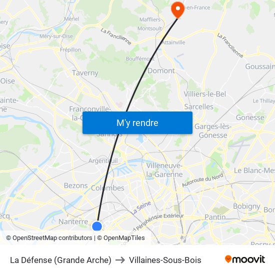 La Défense (Grande Arche) to Villaines-Sous-Bois map