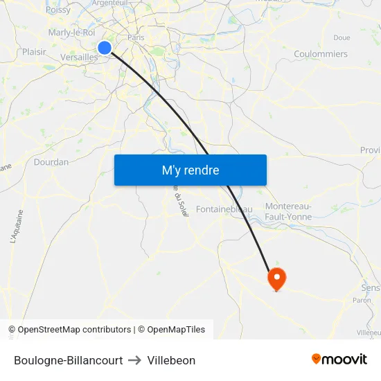 Boulogne-Billancourt to Villebeon map