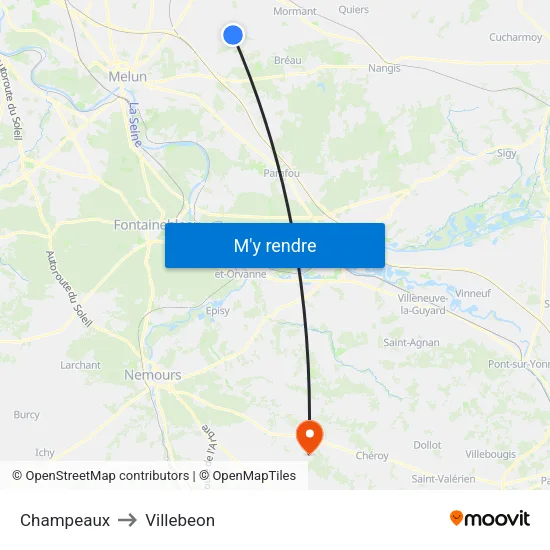 Champeaux to Villebeon map
