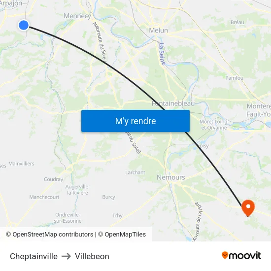 Cheptainville to Villebeon map