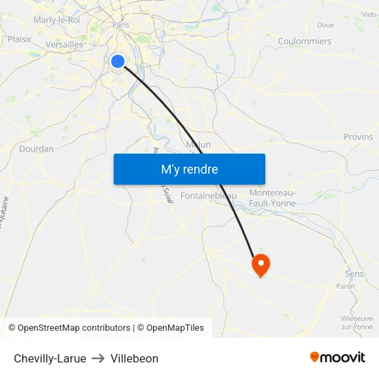 Chevilly-Larue to Villebeon map