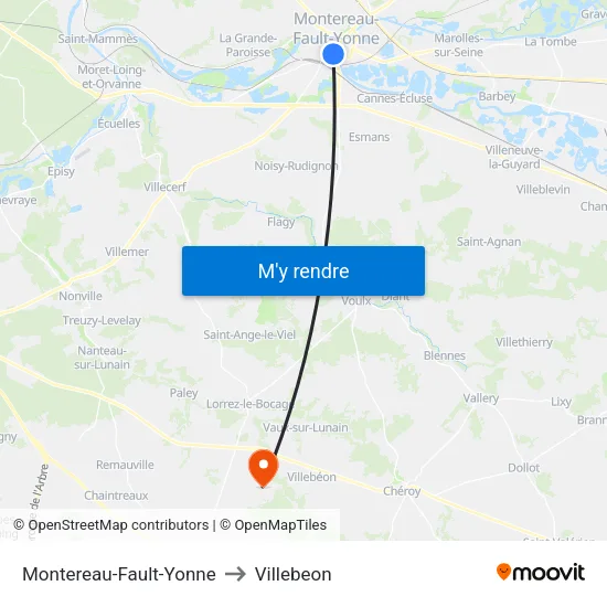 Montereau-Fault-Yonne to Villebeon map