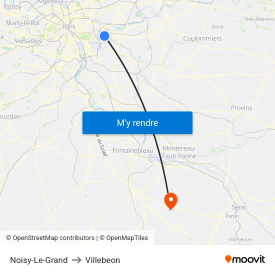 Noisy-Le-Grand to Villebeon map