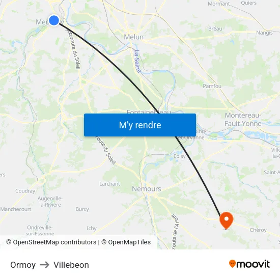 Ormoy to Villebeon map