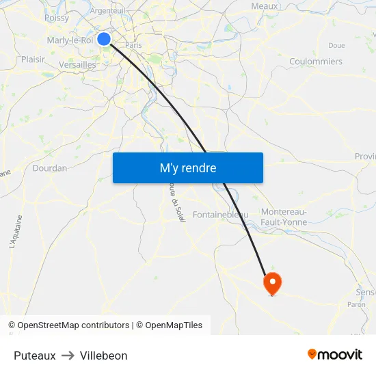 Puteaux to Villebeon map