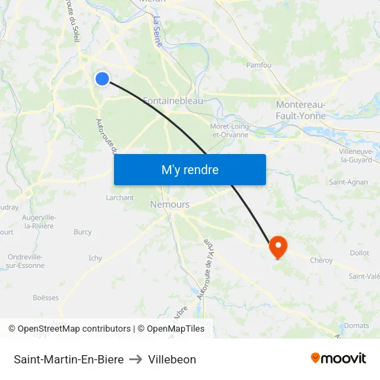 Saint-Martin-En-Biere to Villebeon map