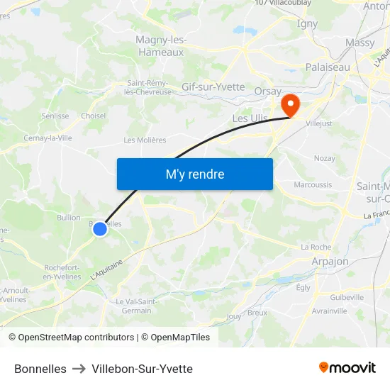Bonnelles to Villebon-Sur-Yvette map