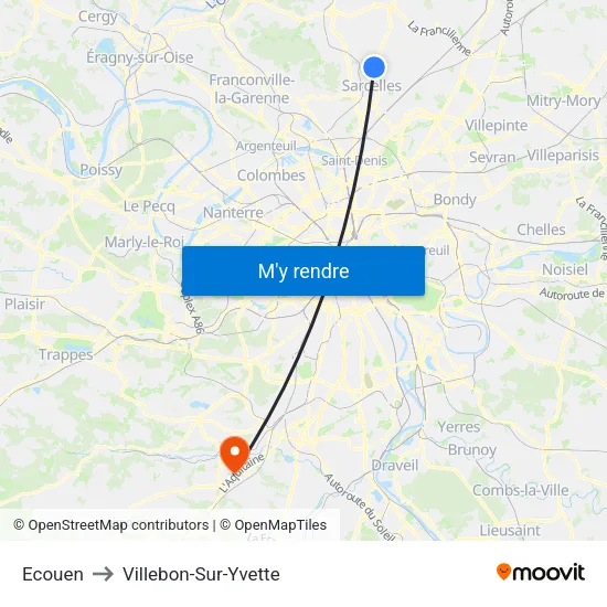 Ecouen to Villebon-Sur-Yvette map